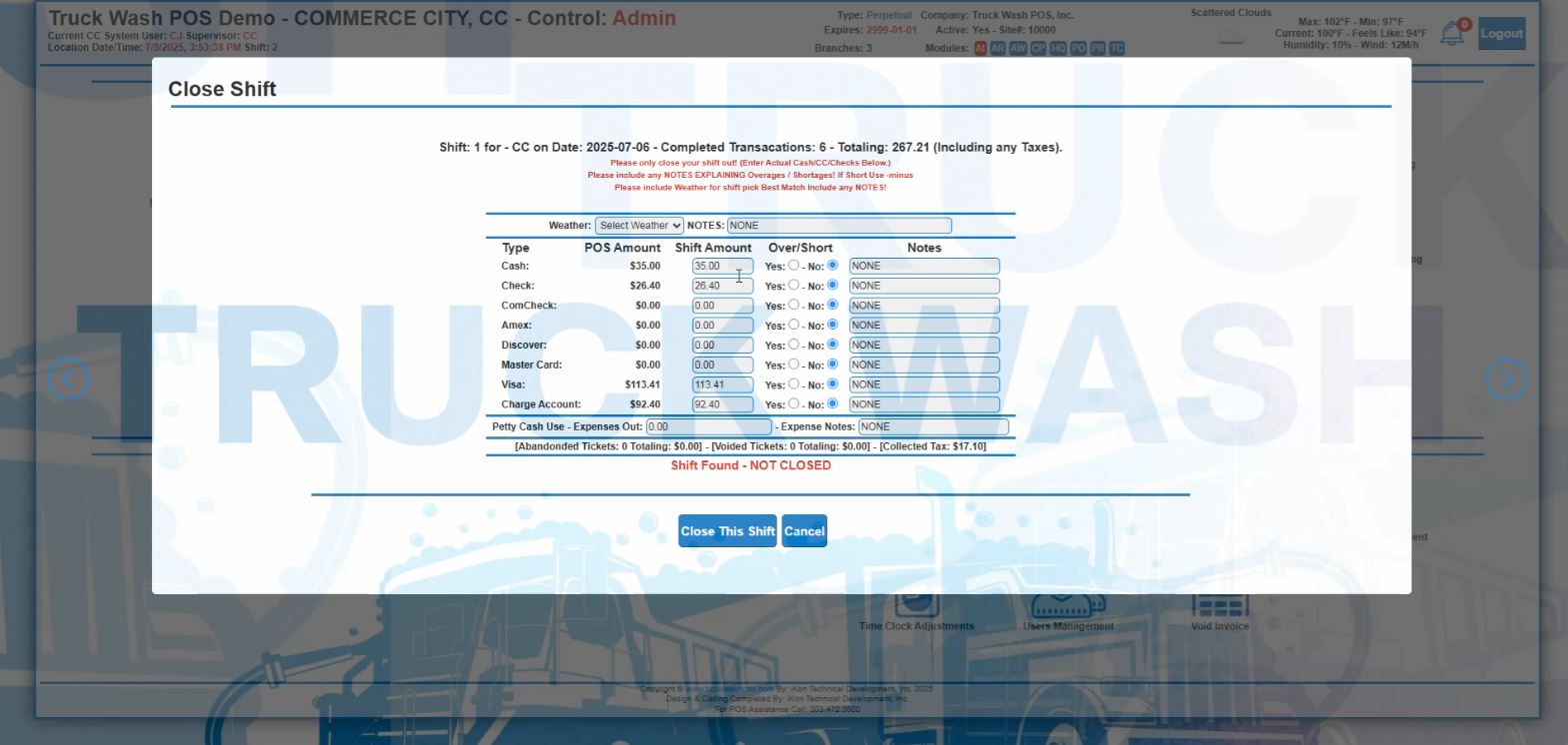 Branch Shift Close/Audit/Adjust
